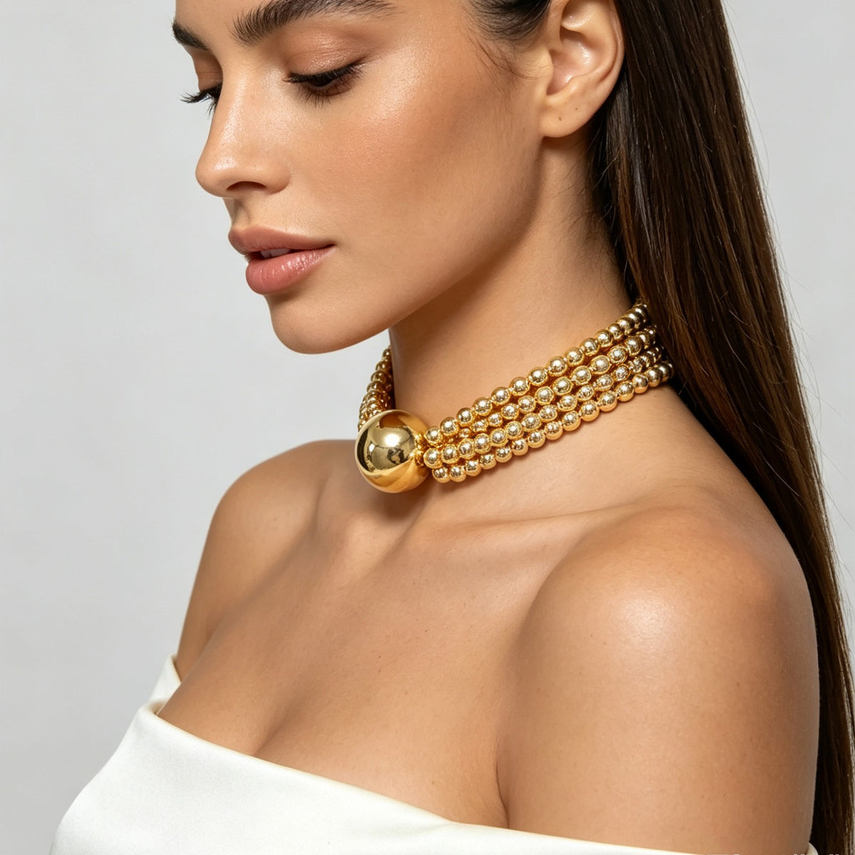 Classy Multi-Strand Sphere Choker Necklace