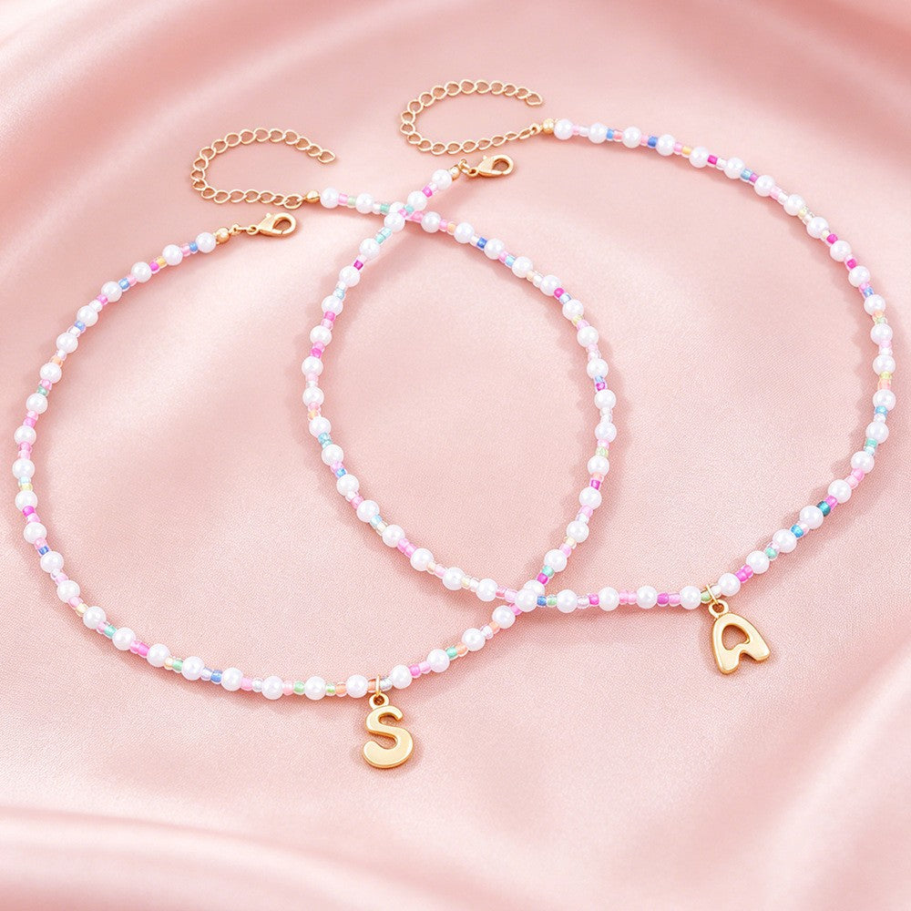 Dainty Pastel Faux Pearl Initial Necklace