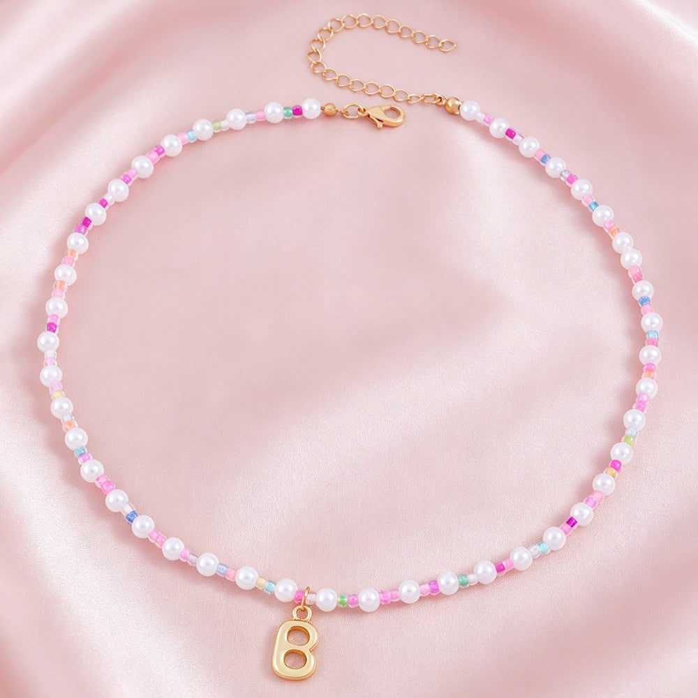 Dainty Pastel Faux Pearl Initial Necklace