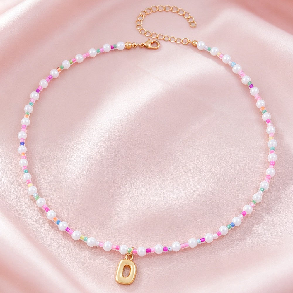 Dainty Pastel Faux Pearl Initial Necklace