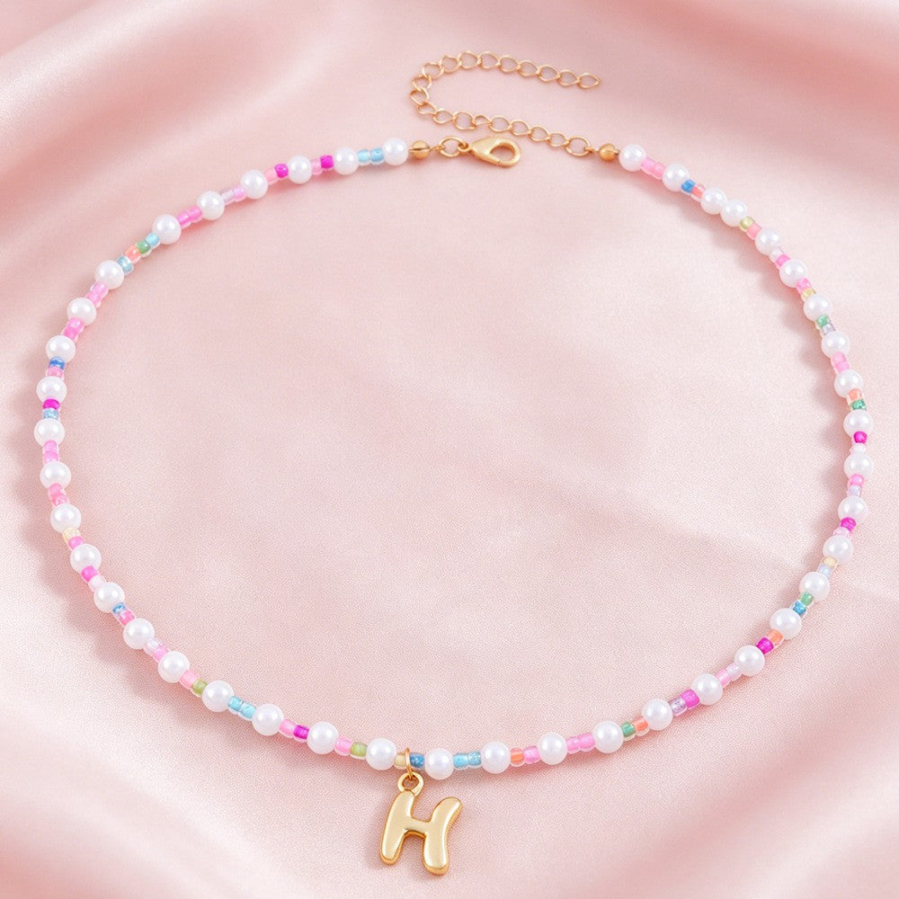 Dainty Pastel Faux Pearl Initial Necklace