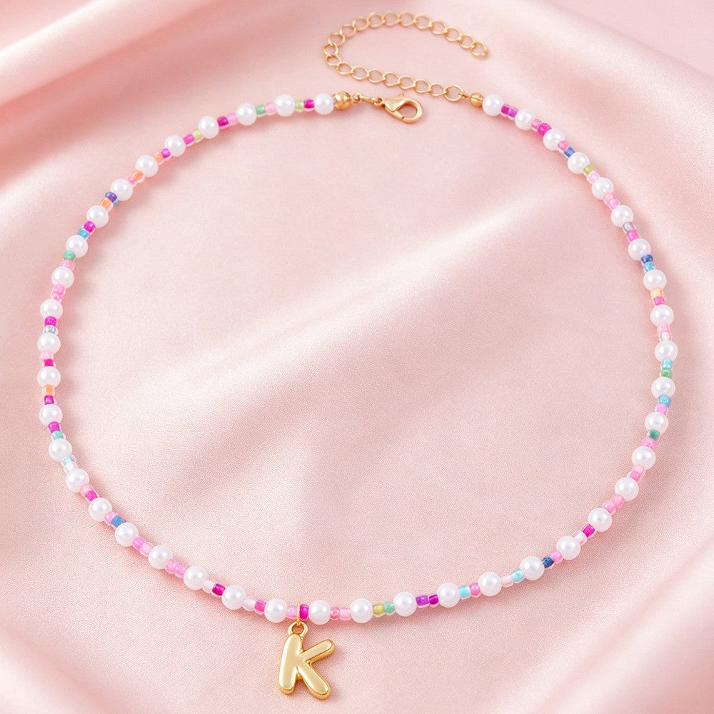 Dainty Pastel Faux Pearl Initial Necklace