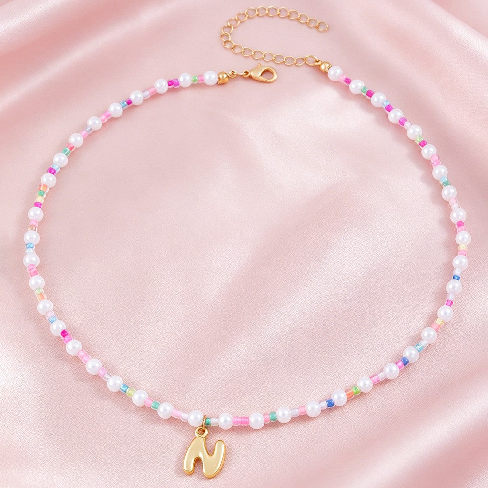 Dainty Pastel Faux Pearl Initial Necklace