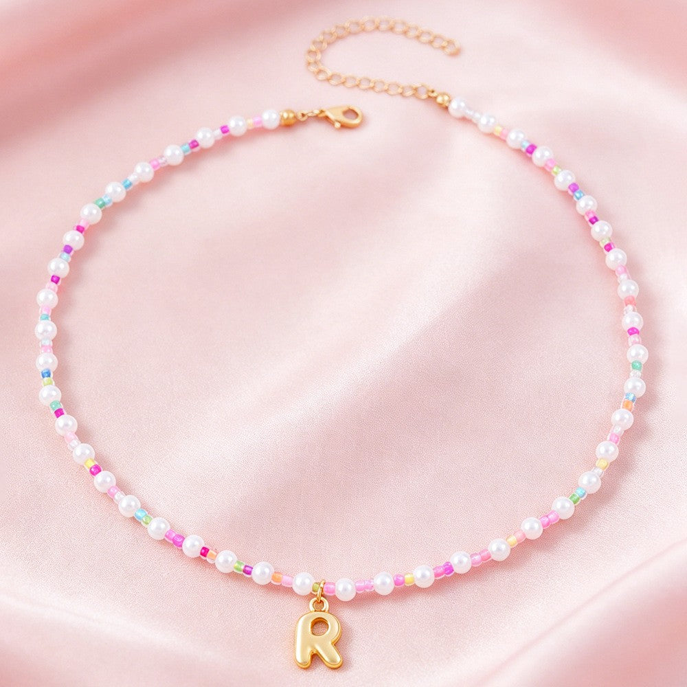 Dainty Pastel Faux Pearl Initial Necklace