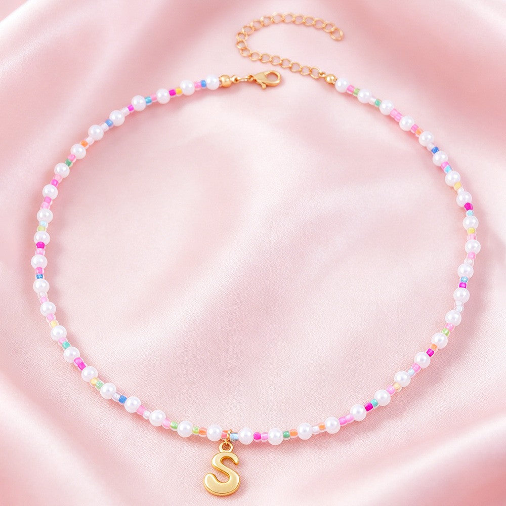 Dainty Pastel Faux Pearl Initial Necklace