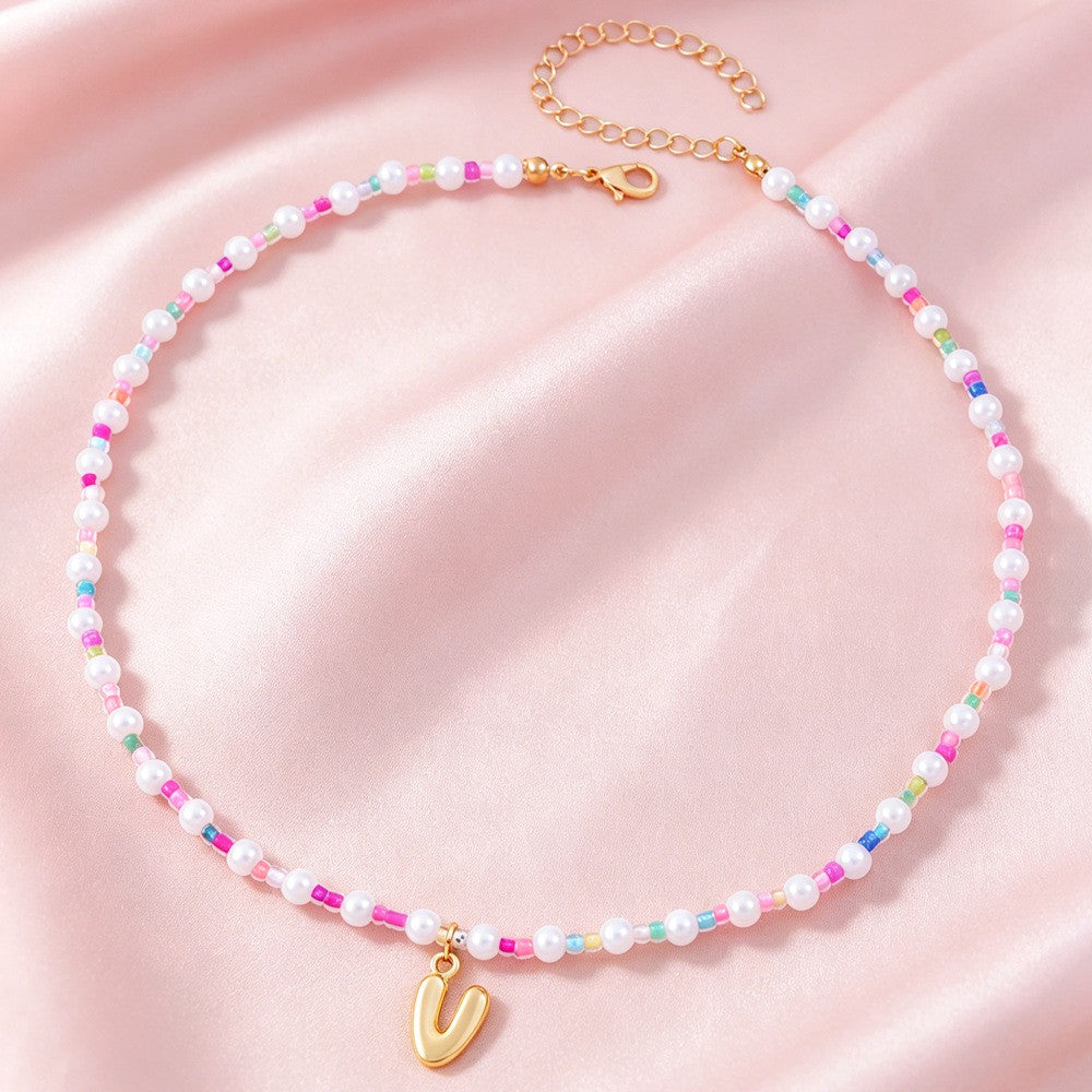 Dainty Pastel Faux Pearl Initial Necklace