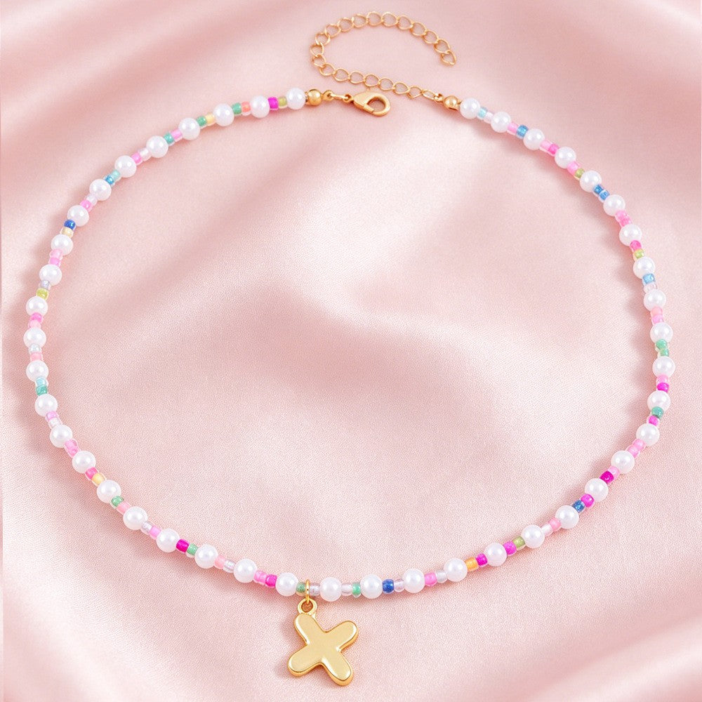 Dainty Pastel Faux Pearl Initial Necklace