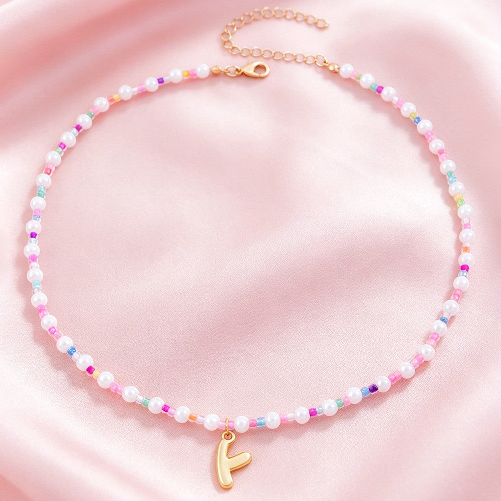 Dainty Pastel Faux Pearl Initial Necklace