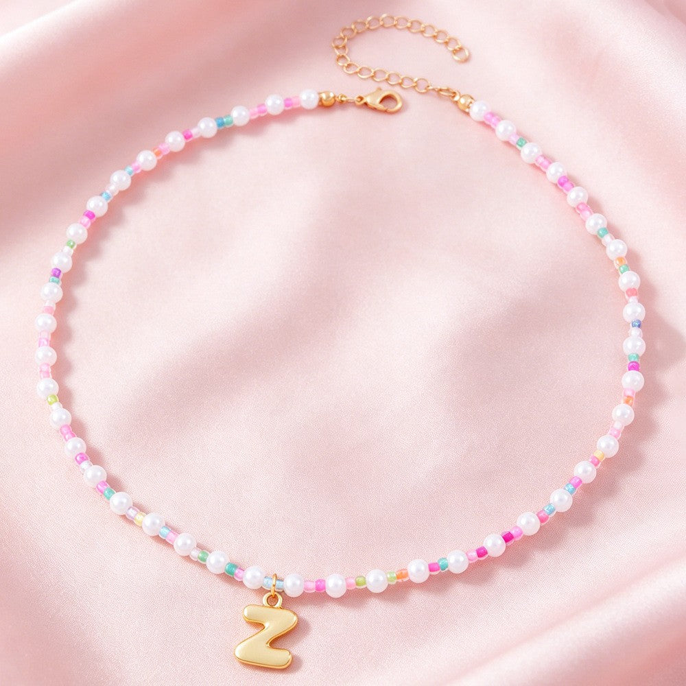 Dainty Pastel Faux Pearl Initial Necklace