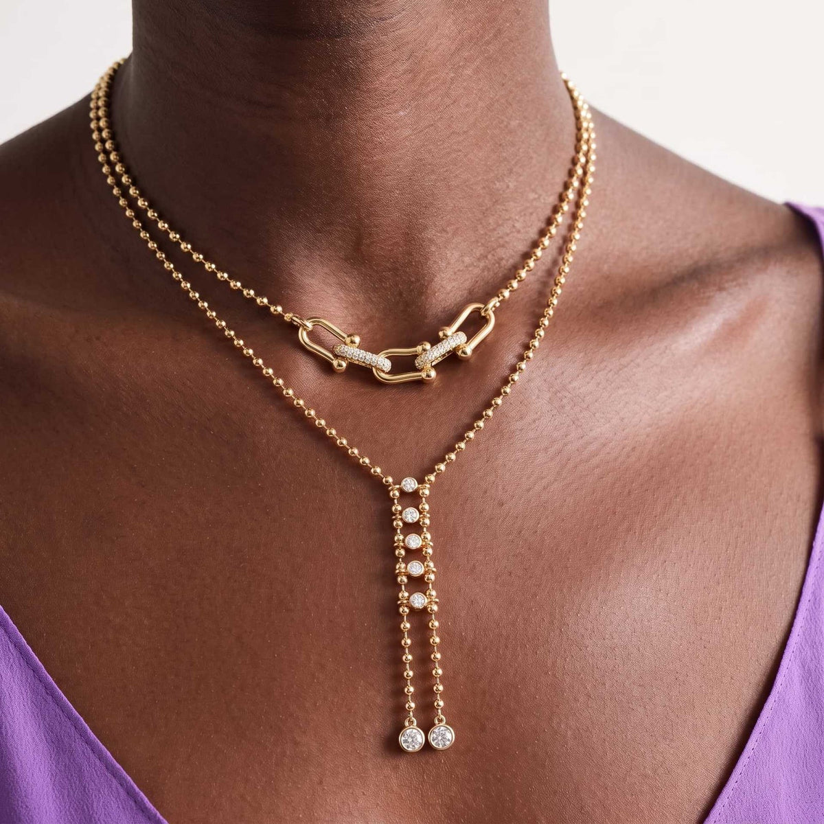 Dainty Layered Pearl & Heart Y-Necklace