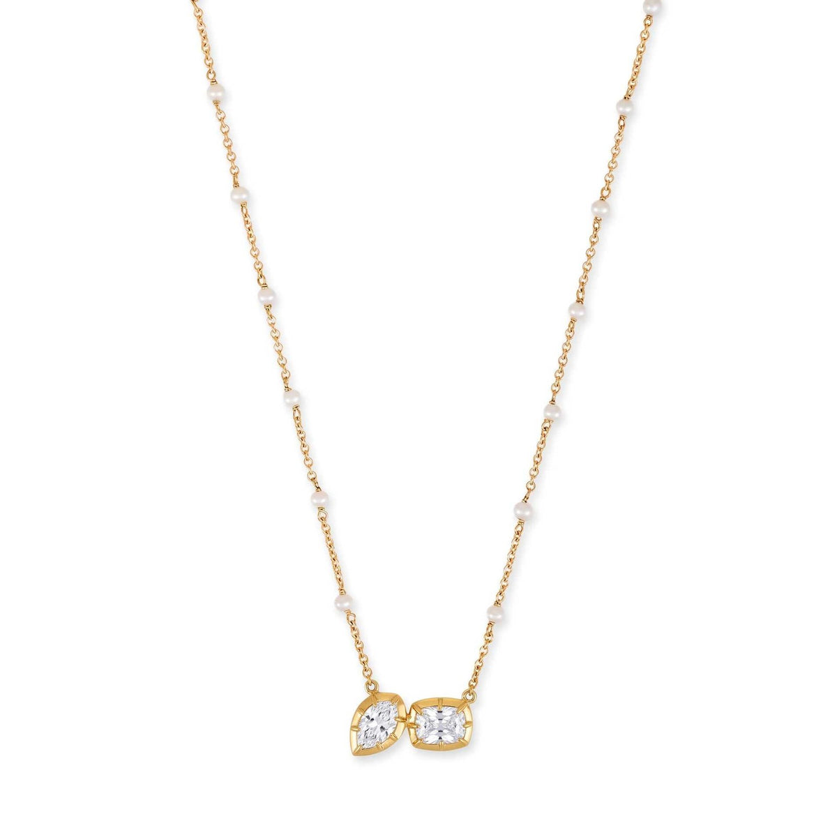 Dainty Layered Pearl & Heart Y-Necklace