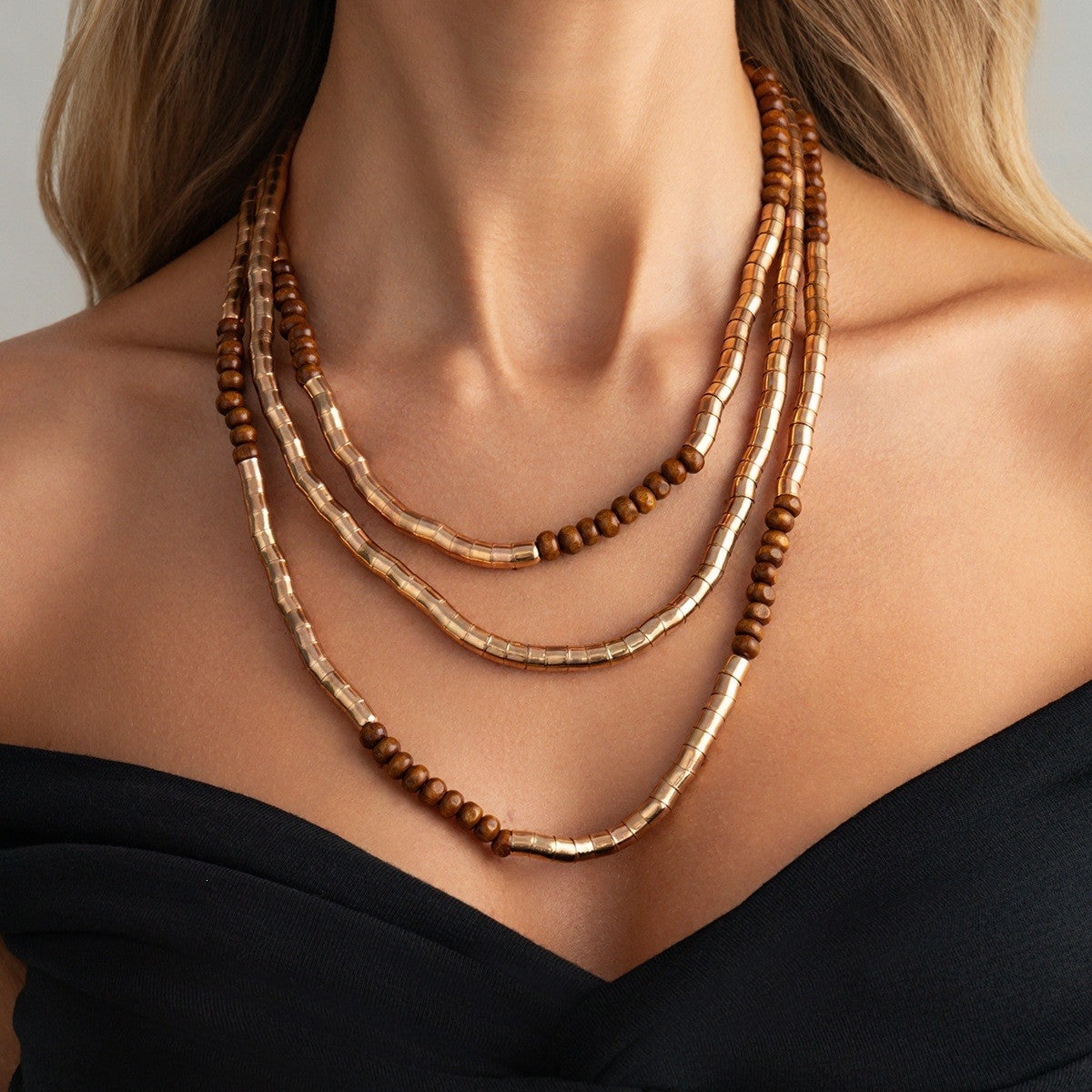 Boho Layered Tube Bead Necklace & Bracelet Set