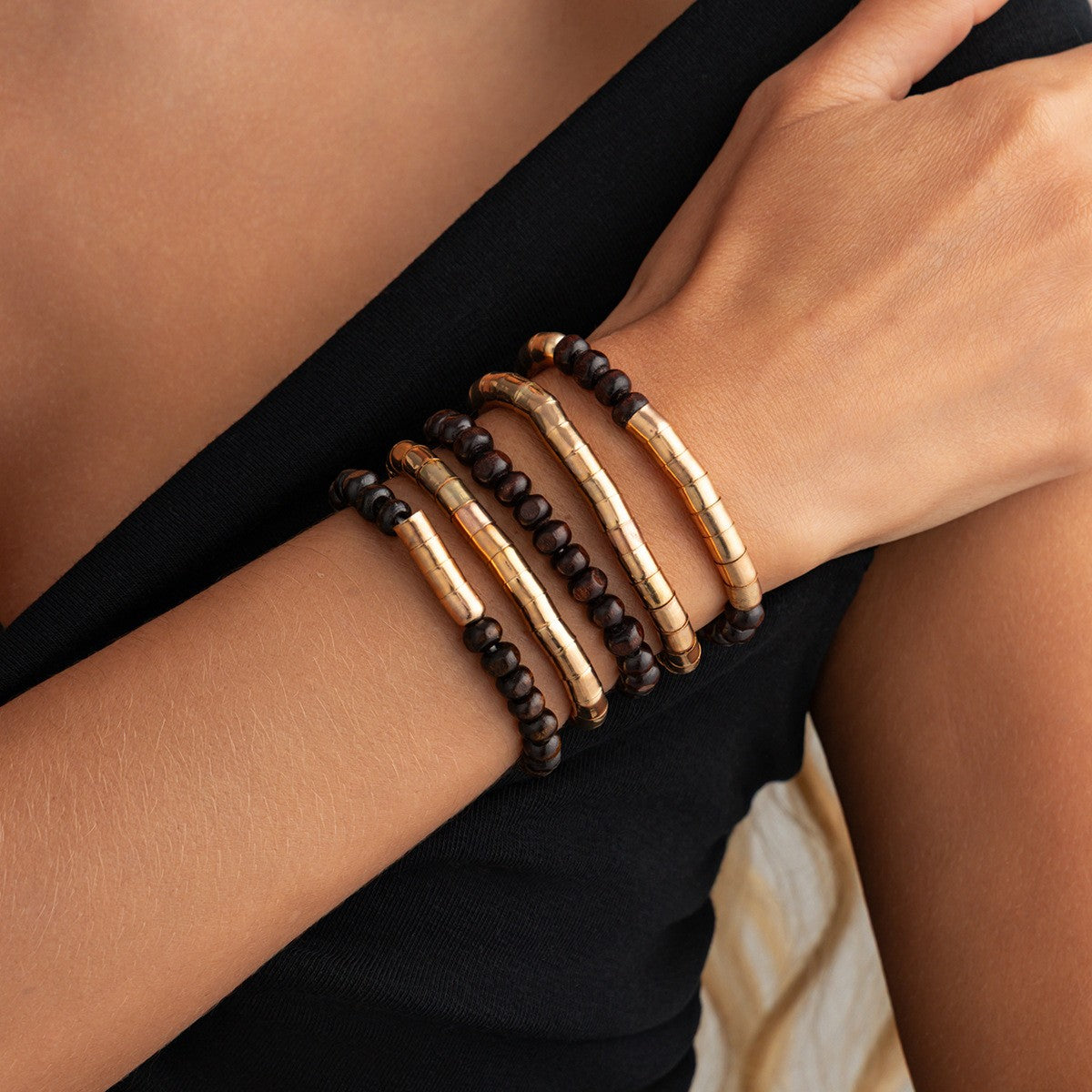 Boho Layered Tube Bead Necklace & Bracelet Set