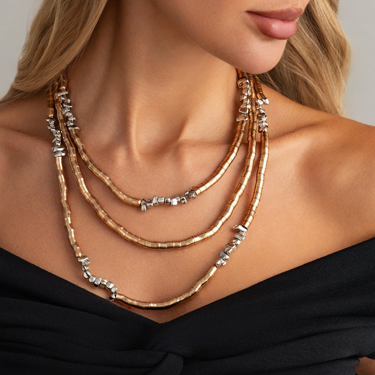 Boho Layered Tube Bead Necklace & Bracelet Set
