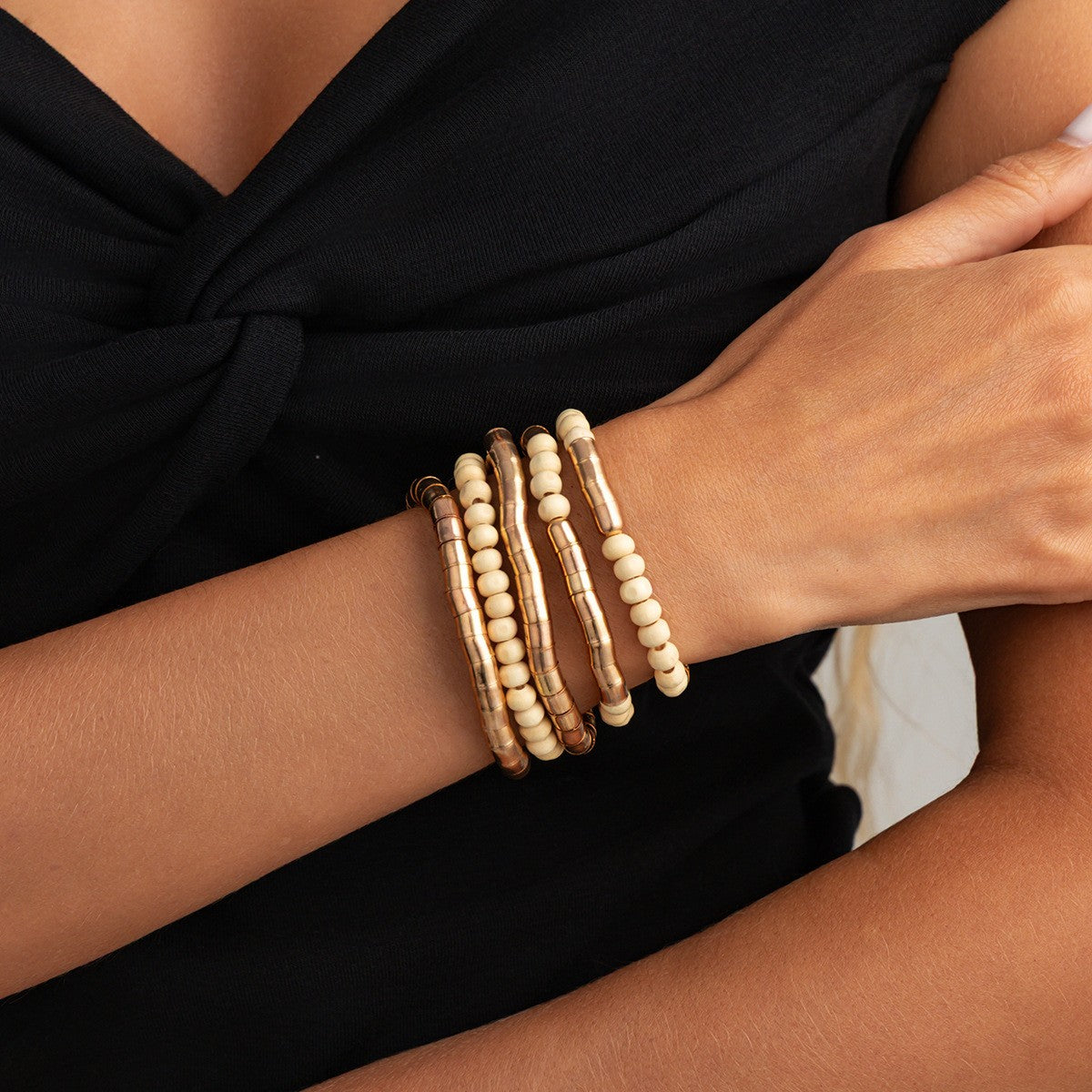 Boho Layered Tube Bead Necklace & Bracelet Set