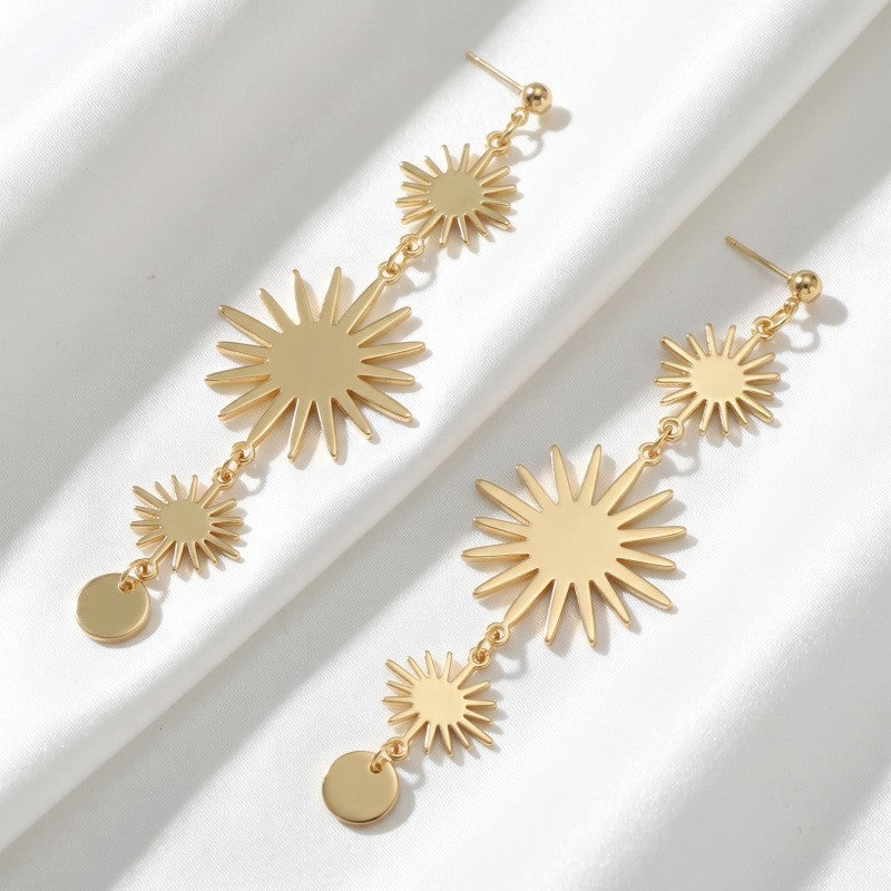 Classy Geometric Sunburst Long Dangle Earrings