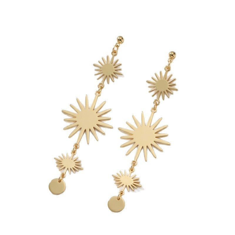 Classy Geometric Sunburst Long Dangle Earrings