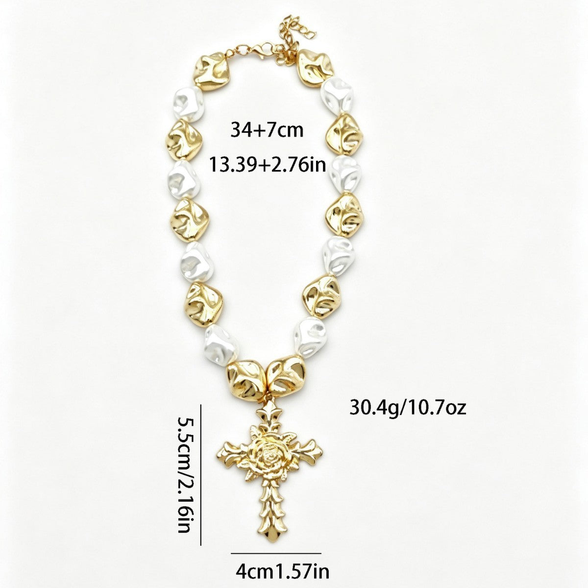 Romantic Baroque Pearl Rose Cross Necklace