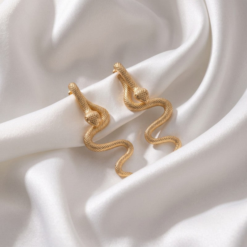 Vintage Textured Snake Dangle Earrings