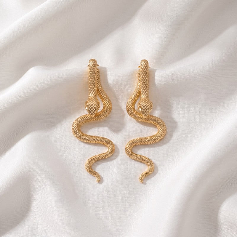 Vintage Textured Snake Dangle Earrings