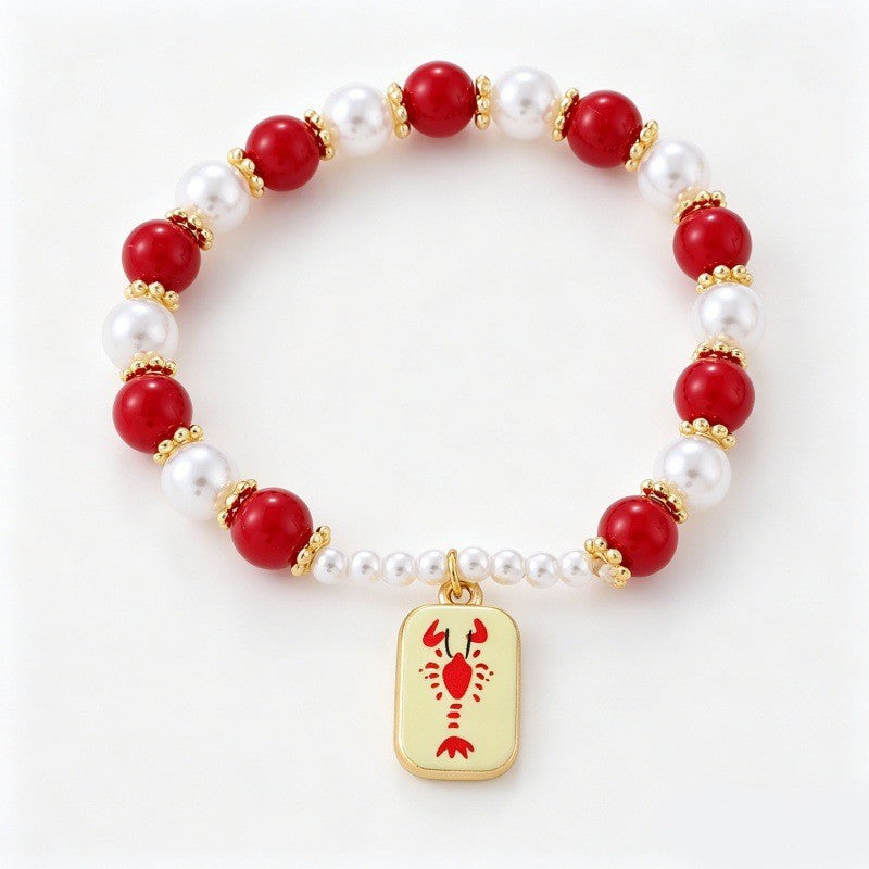 Boho Red Bead & Pearl Charm Bracelet Stack