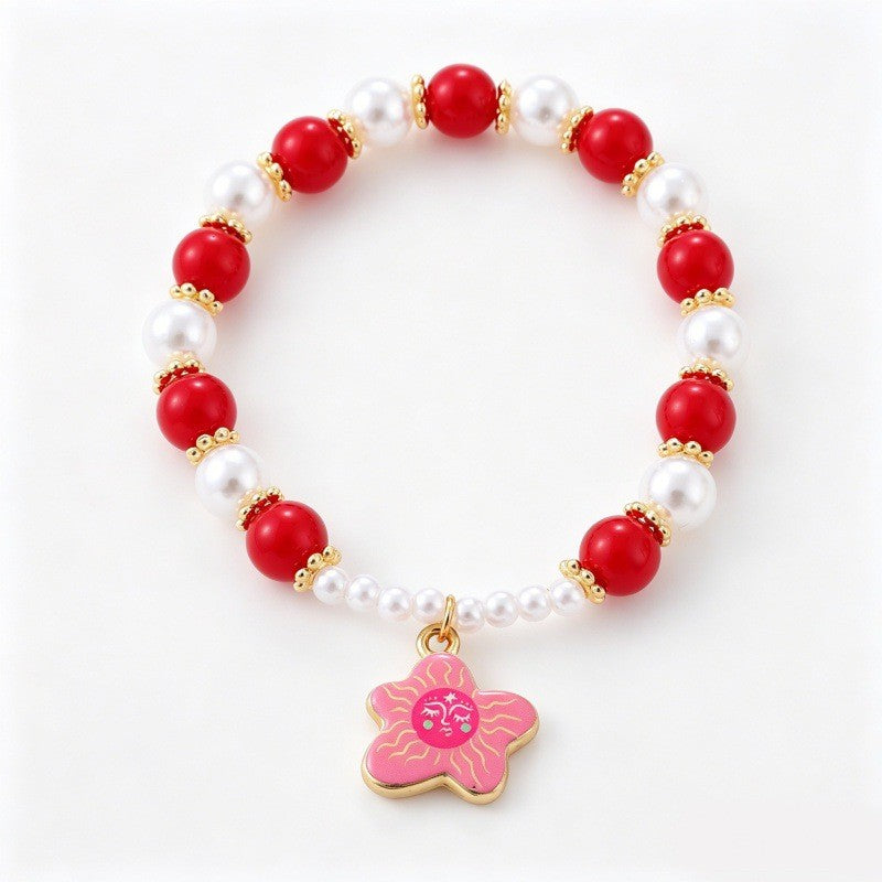 Boho Red Bead & Pearl Charm Bracelet Stack