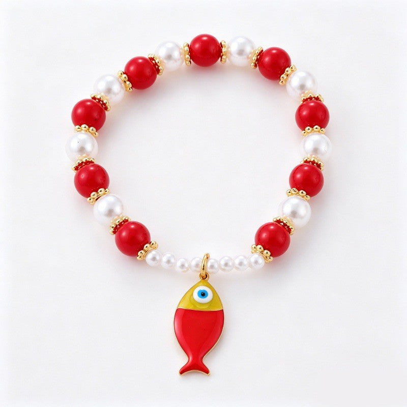 Boho Red Bead & Pearl Charm Bracelet Stack