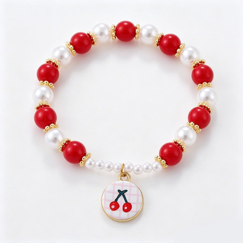 Boho Red Bead & Pearl Charm Bracelet Stack