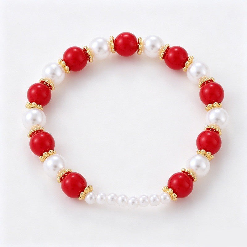Boho Red Bead & Pearl Charm Bracelet Stack