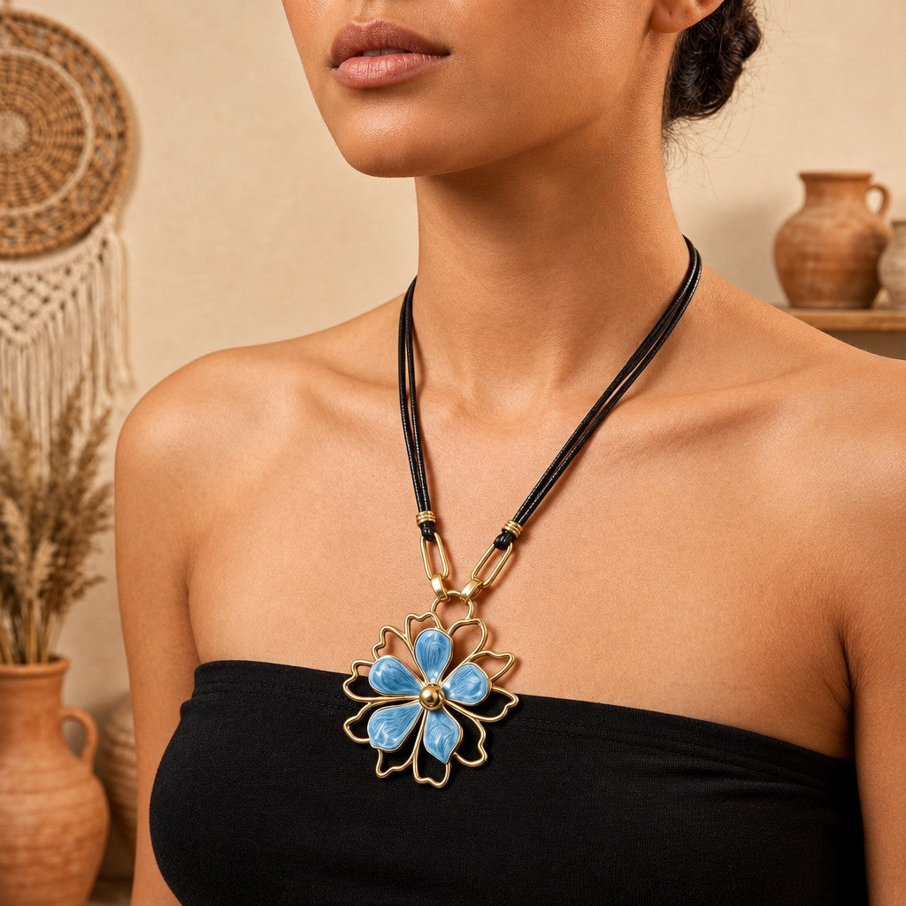 Boho Statement Floral Cord Necklace