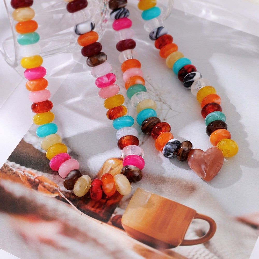 Boho Multi-Color Resin Bead Heart Necklace