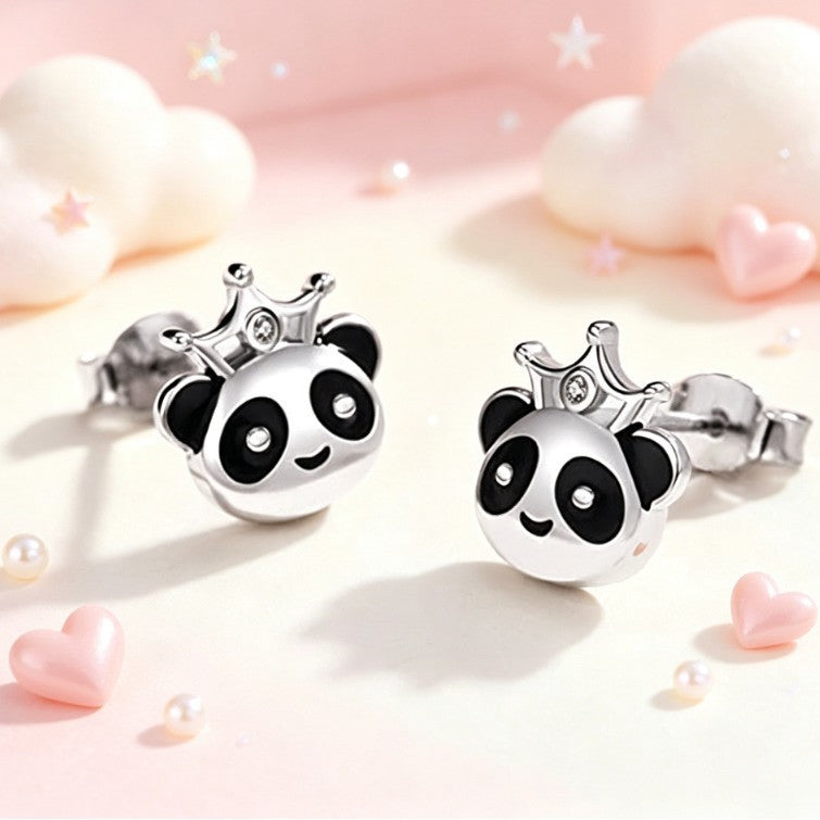 Cute Crown Panda Stud Earrings