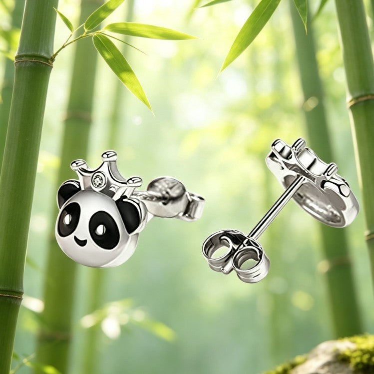 Cute Crown Panda Stud Earrings