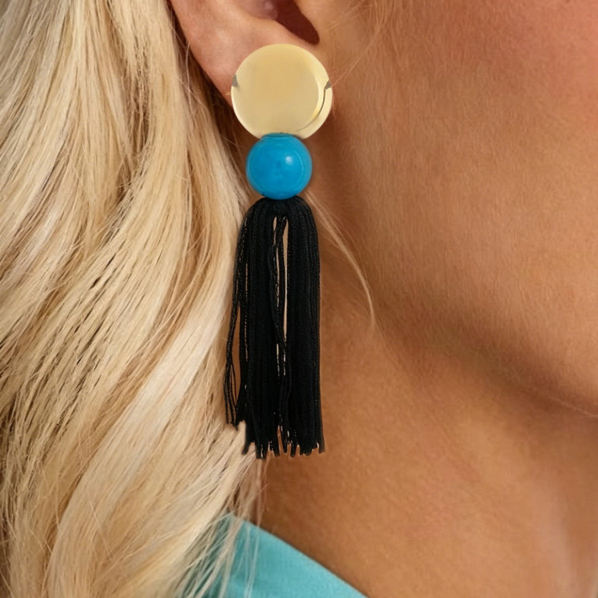 Boho Cream Disc Bead Tassel Earrings