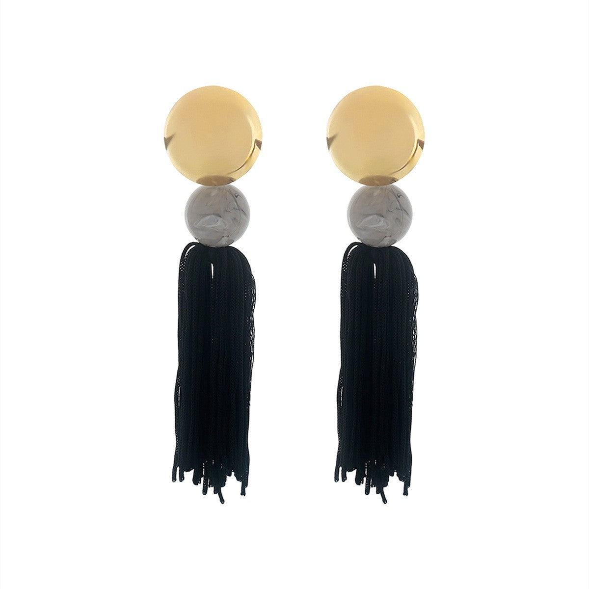 Boho Cream Disc Bead Tassel Earrings