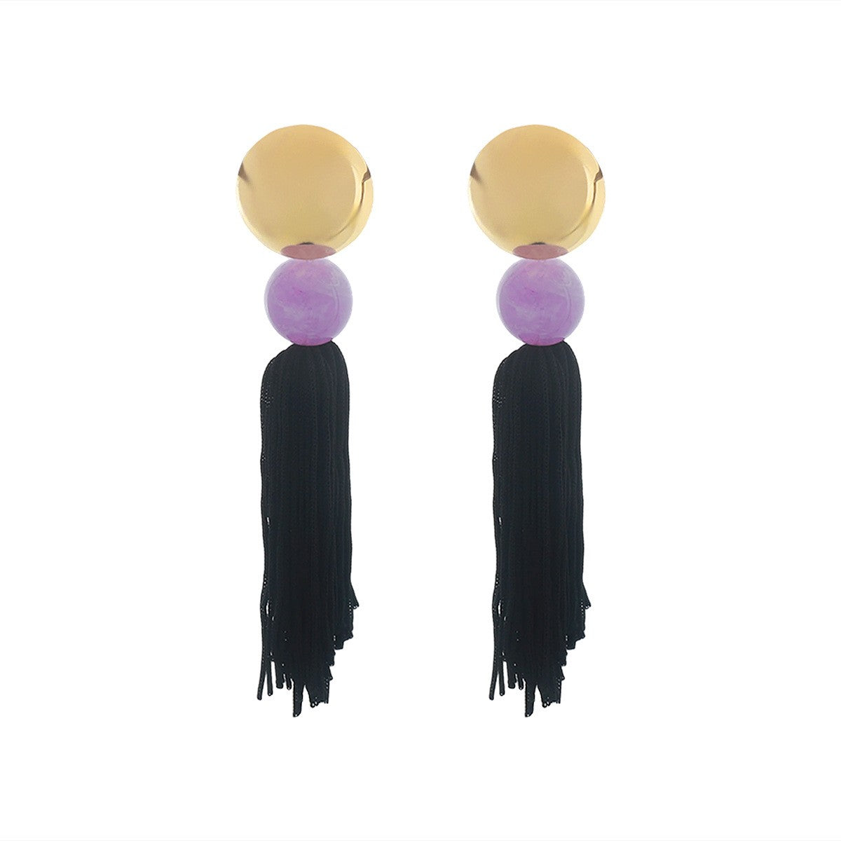 Boho Cream Disc Bead Tassel Earrings