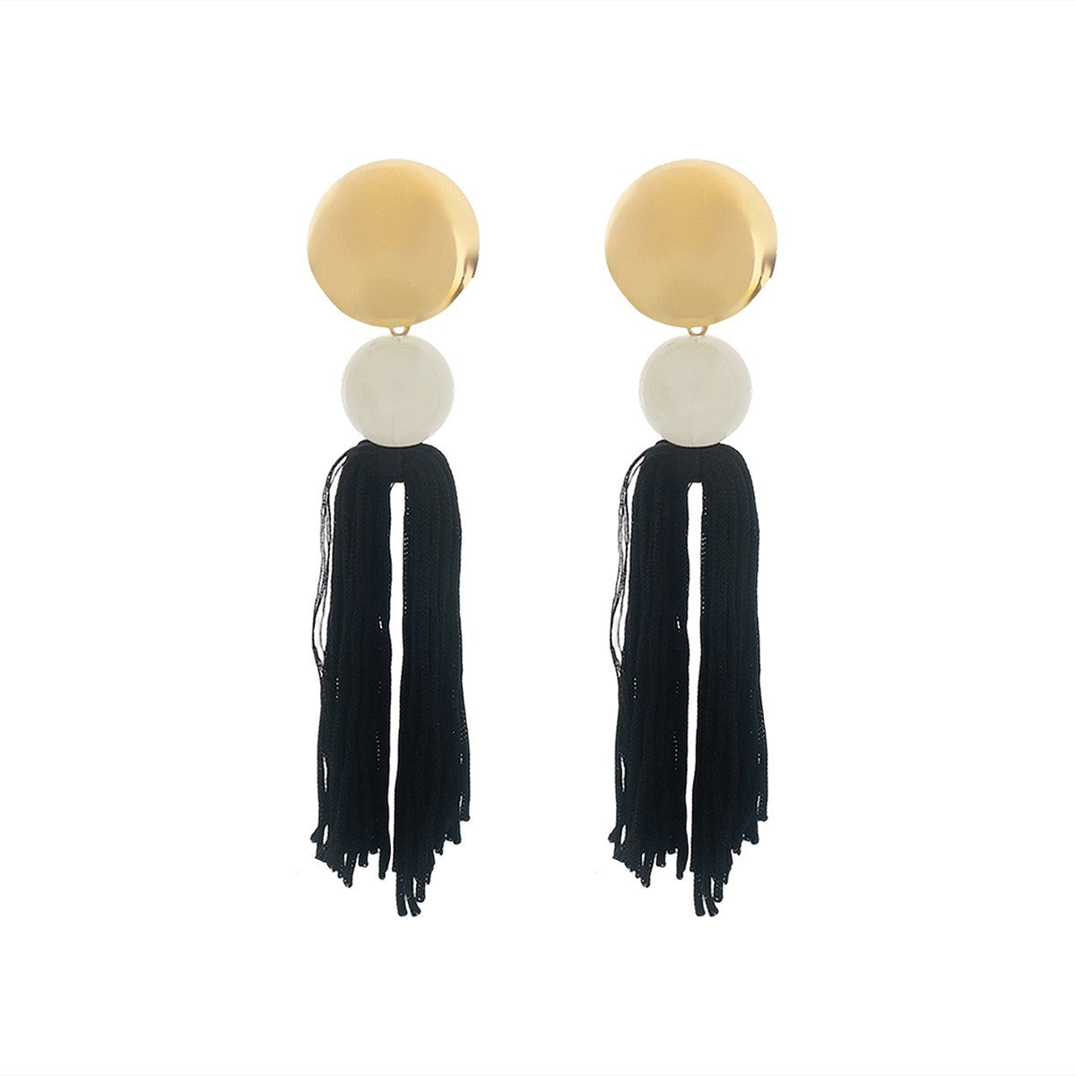 Boho Cream Disc Bead Tassel Earrings