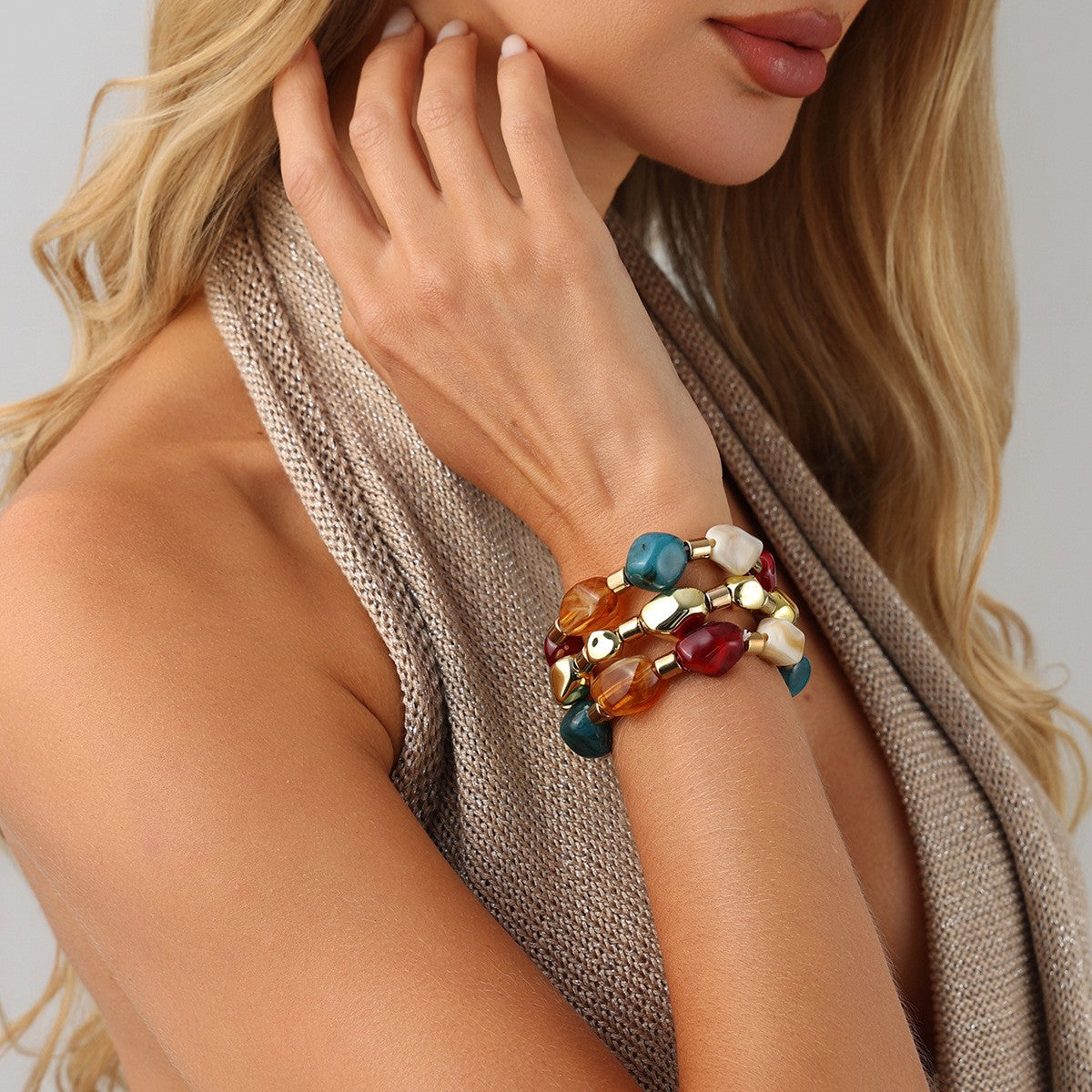 Boho Vintage Resin Bead Bracelet Stack
