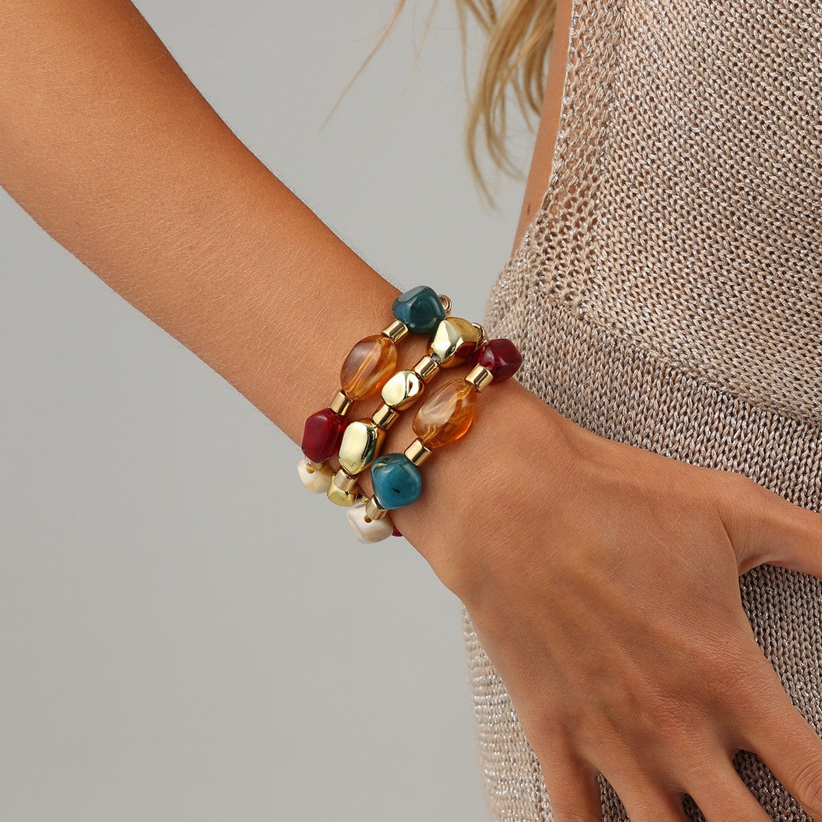 Boho Vintage Resin Bead Bracelet Stack