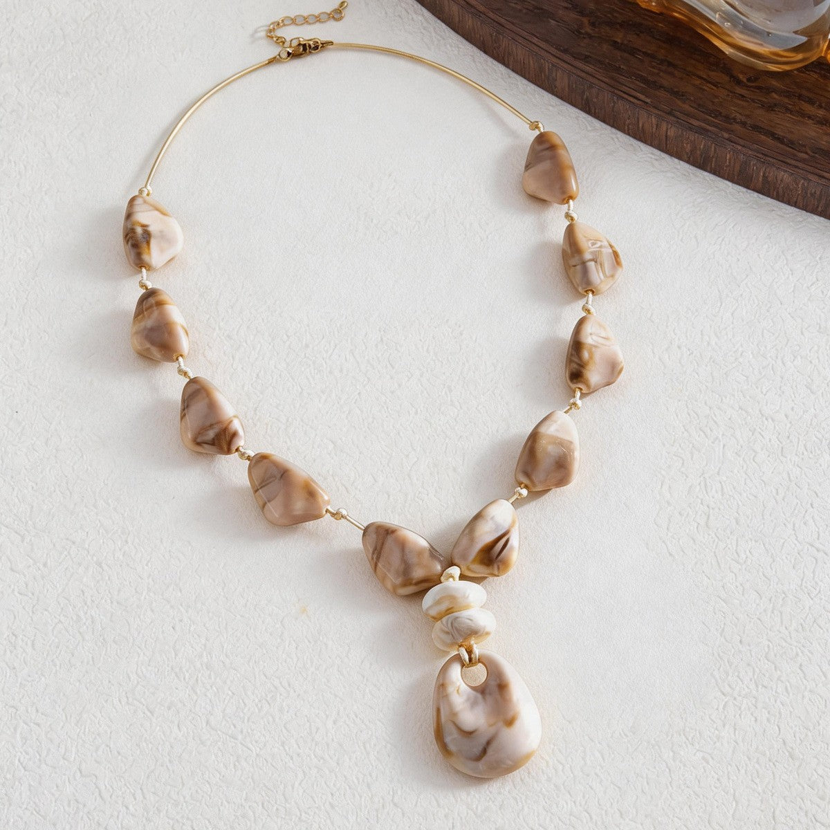 Boho Beige Marbled Acrylic Y-Necklace
