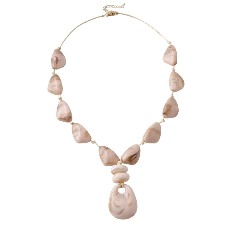 Boho Beige Marbled Acrylic Y-Necklace