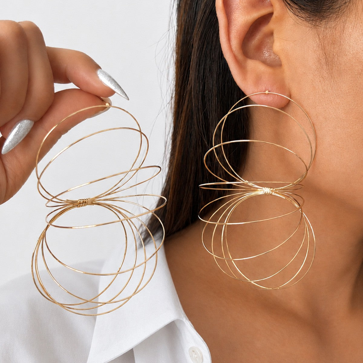 Statement Geometric Multi-Layer Wire Hoop Earrings