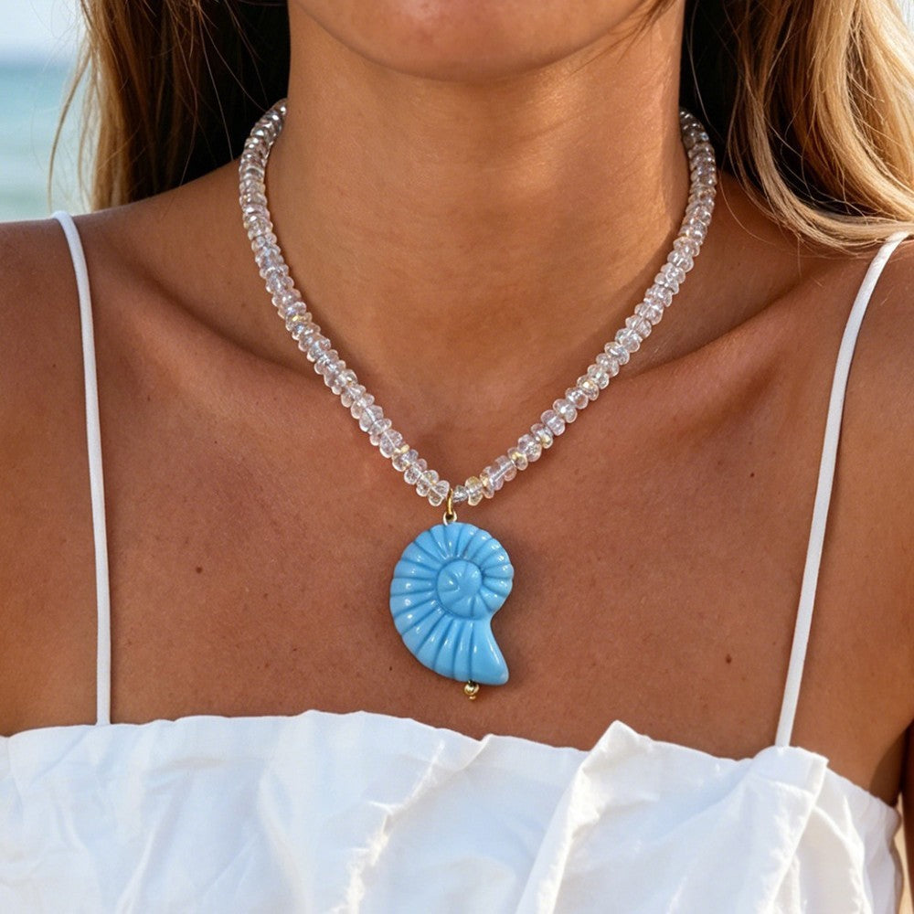 Boho Blue Conch Shell Beaded Necklace