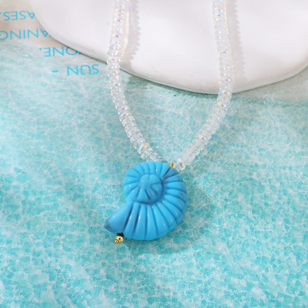 Boho Blue Conch Shell Beaded Necklace
