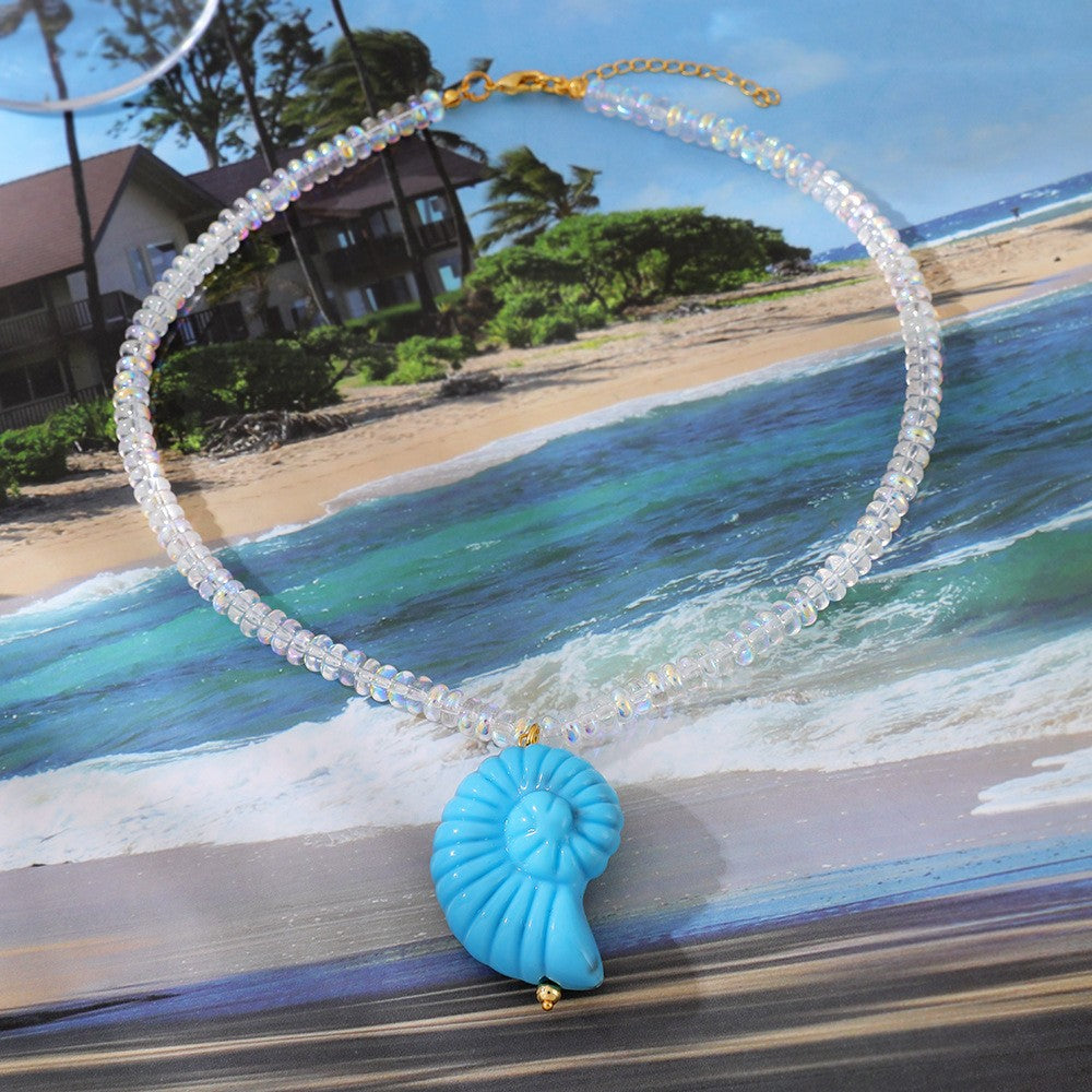 Boho Blue Conch Shell Beaded Necklace