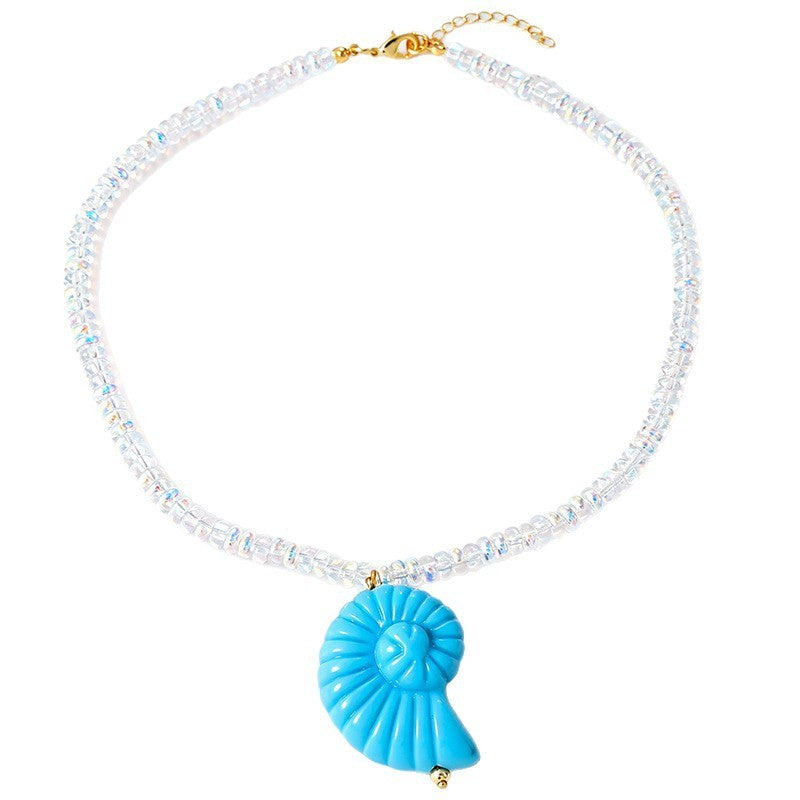 Boho Blue Conch Shell Beaded Necklace