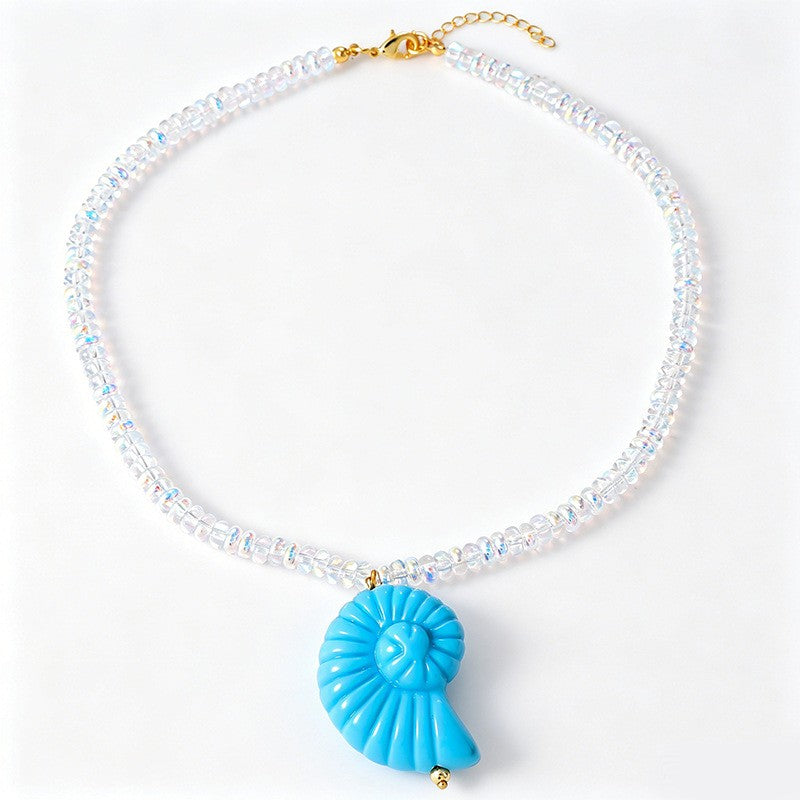 Boho Blue Conch Shell Beaded Necklace