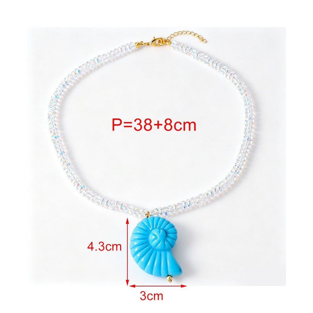 Boho Blue Conch Shell Beaded Necklace