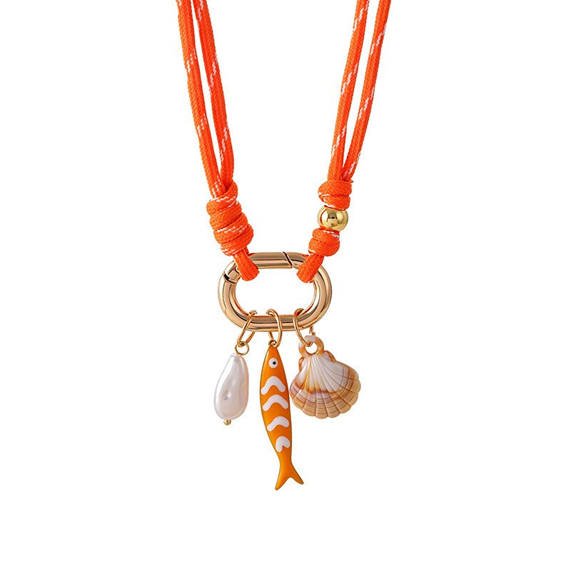 Boho Red Cord Starfish & Sun Necklace
