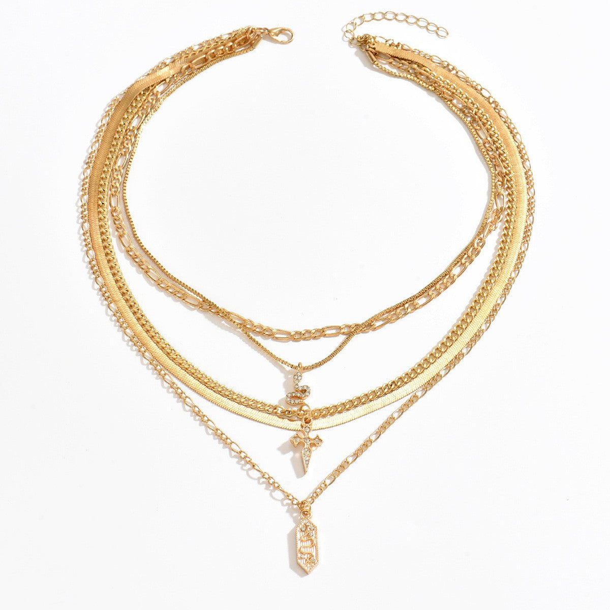 Classy Multi-Layer Snake & Cross Necklace